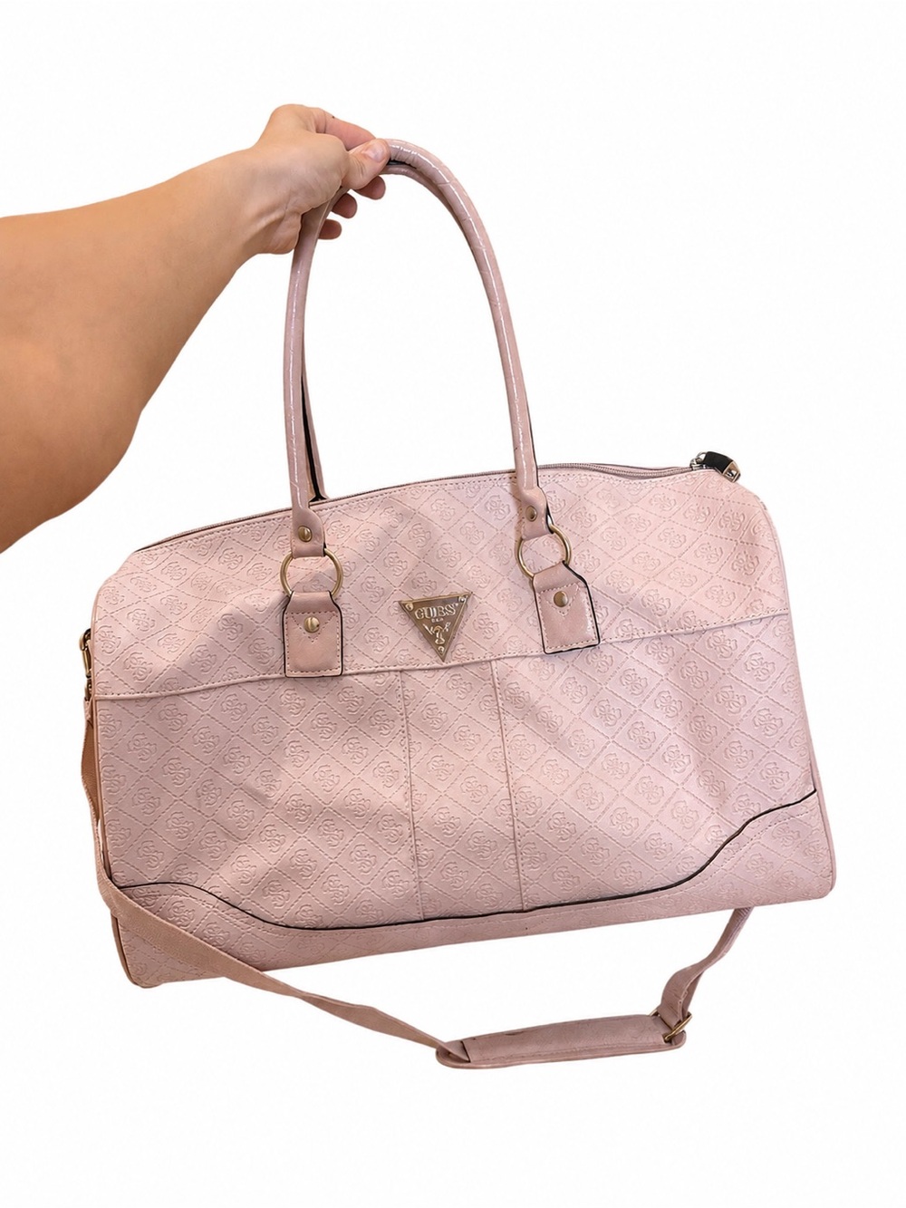 Guess Blush Pink Quilted Travel Duffle Bag with Shoulder Strap